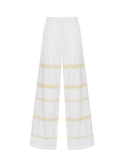 Pantaloni con ricamo zig zag in cotone bianco/avena Liviana Conti | F5SK98ZIG-1